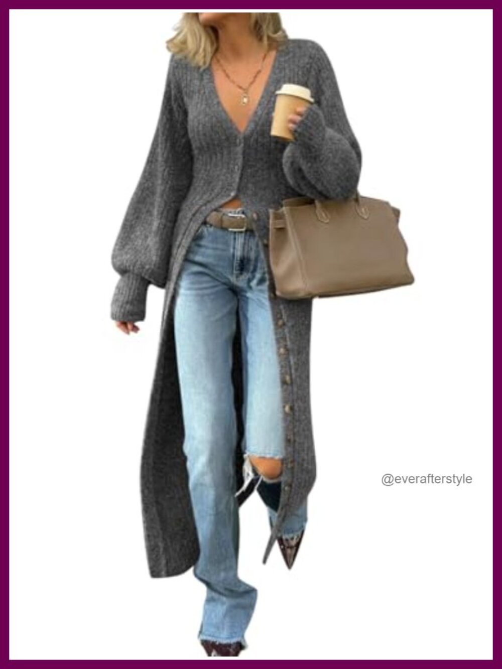 Women's Chunky Knit Long Duster Cardigan Button Down Maxi Sweater Dress